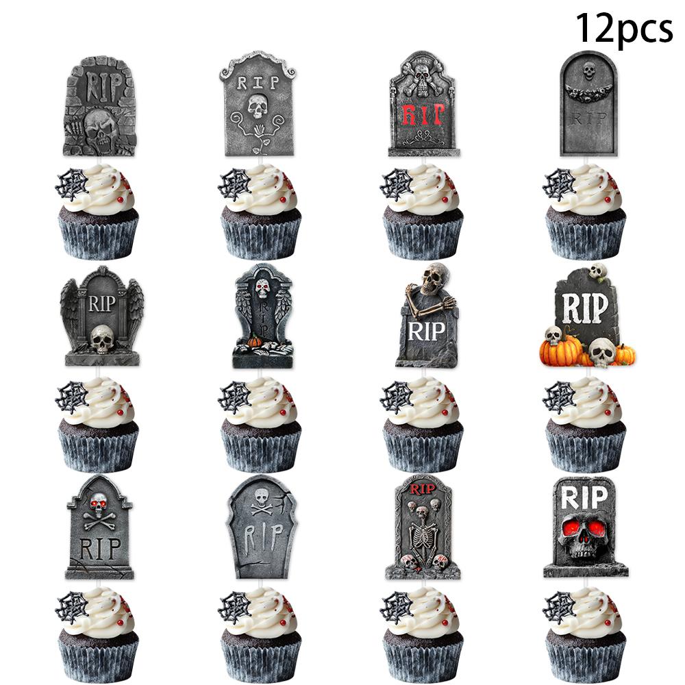 

12/24 шт. Хэллоуин Надгробные топперы для кексов Дизайн надгробия кладбища Топпер для торта Страшная тема Хэллоуина Декор для вечеринки по случаю дня рождения