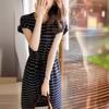Spring and summer new vitality in the sun, bright silk striped Tibetan meat with rotator sleeves dress
