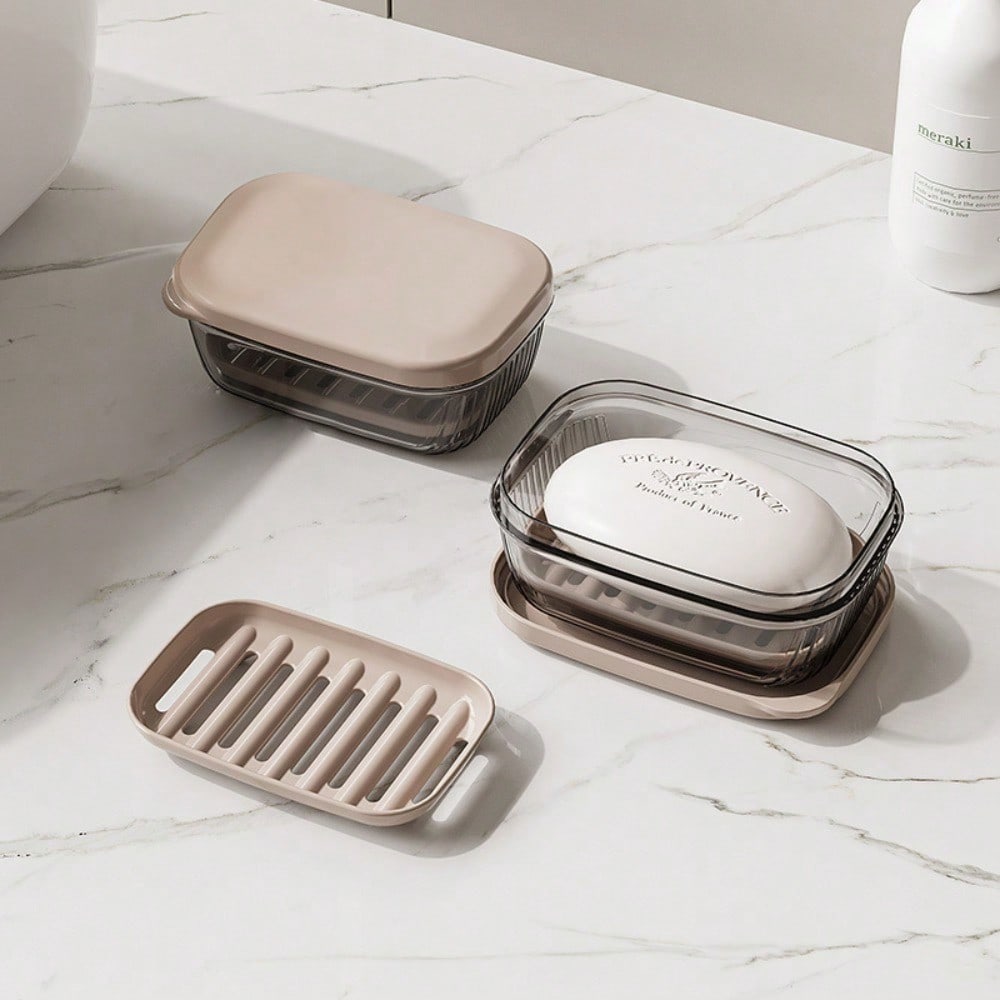 Soap Box with Lid Double Drain Box Soap Box Countertop Soap Rack Bathroom Shelf Soap Box with Drain