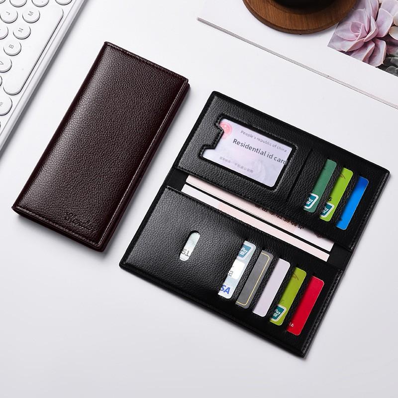new men's long wallet with multiple card slots for mobile phones, student card bag, large capacity soft thin leather wallet