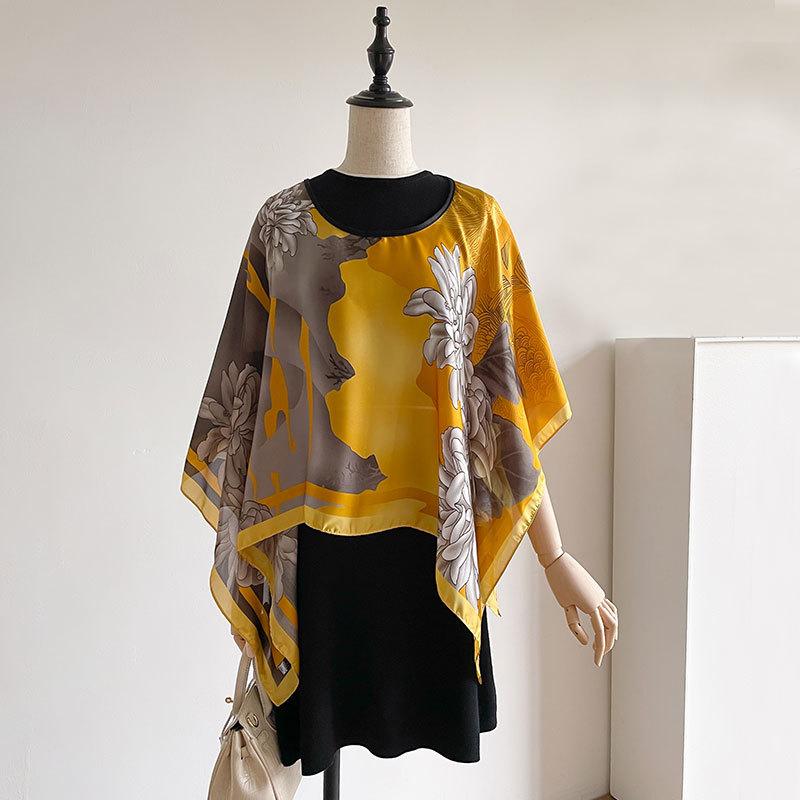 

Пуловер из искусственного шелка, шелковый шарф, квадратный шарф, одежда для защиты от солнца, женская летняя верхняя одежда, шаль большого размера свободного кроя, шарф в этническом стиле. 110-110