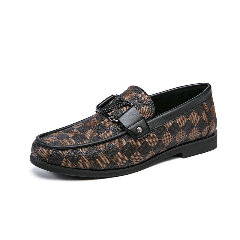 Large size men's loafers with one foot plaid casual shoes men's driving lazy shoes business dress leather shoes men
