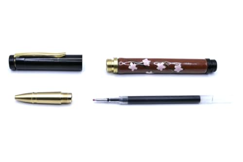 Kiyoteru Craft Porcelain Cap-Style Ballpoint Pen, Cherry Blossom Design, Reddish Brown, CLJ_TBP_209