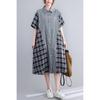 Summer Loose Plus Size Patchwork Medium Long Checkered Shirt Skirt for Women Dresses