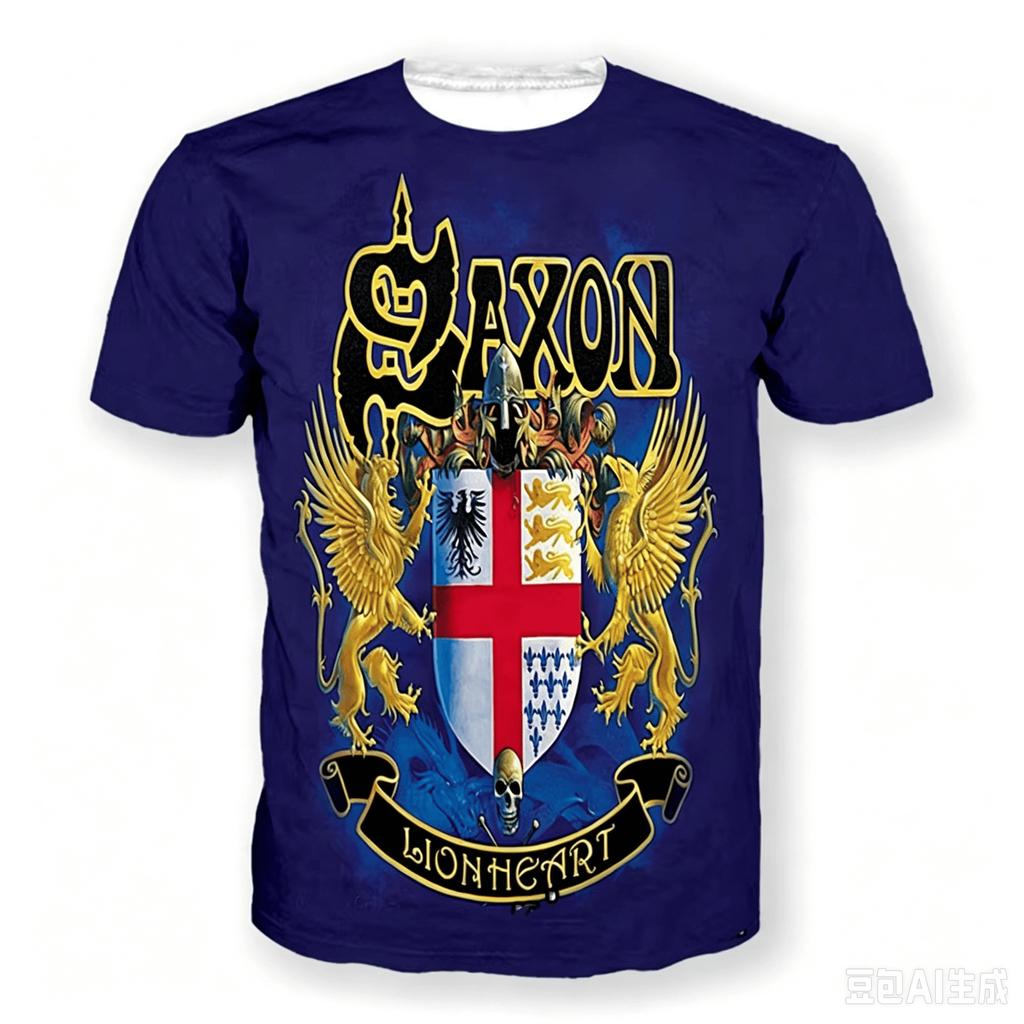 Saxon 3D Print Sport Quick-dry Breathable Men T-shirt Hip-hop Heavy Metal Punk Rock Band Street Casual Fashion Short-sleeve Top