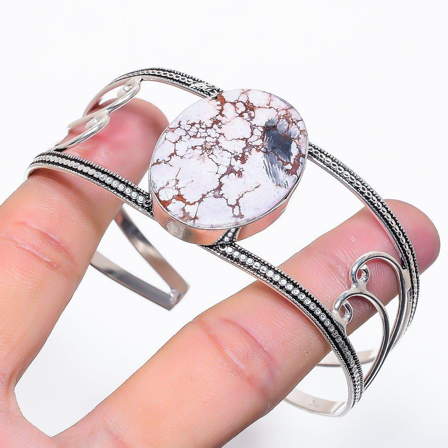 

Натуральный Камень Дикая Лошадь Серебро 925 пробы Манжета Браслет Регулируемый j7z37