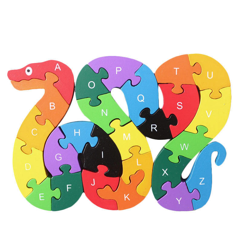 2 paczki-angielskie litery zabawki mózgi piękny drewniany wąż dinozaur puzzle 3D Puzzle edukacyjne drewniane zabawki dla dzieci