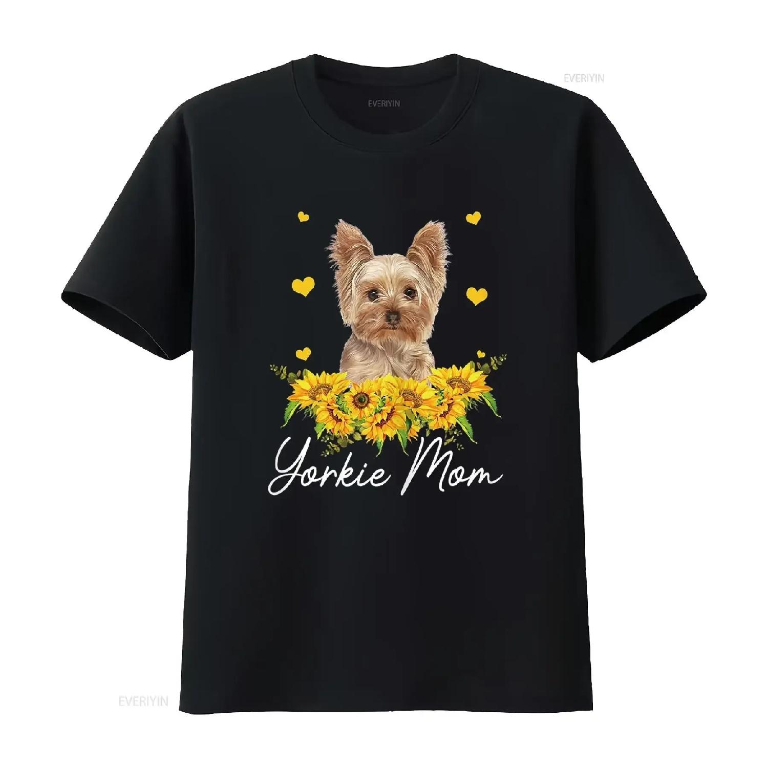 Womens Sunflower Yorkie Mom Dog Lover T Shirt vintage Washed Casual Stretched Stylish fashion Top For Everyday Wear Slightly XXXXL