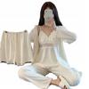 Sexy White Lace Women' 4-Piece Buttoned Pyjamas Trousers