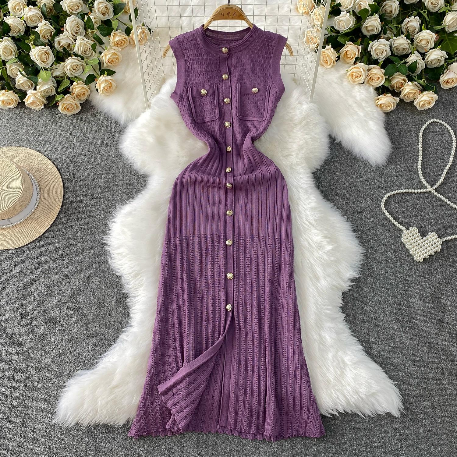 

Летние женские однобортные трикотажные платья-свитера без рукавов с круглым вырезом длиной до середины голени One Size зелёный