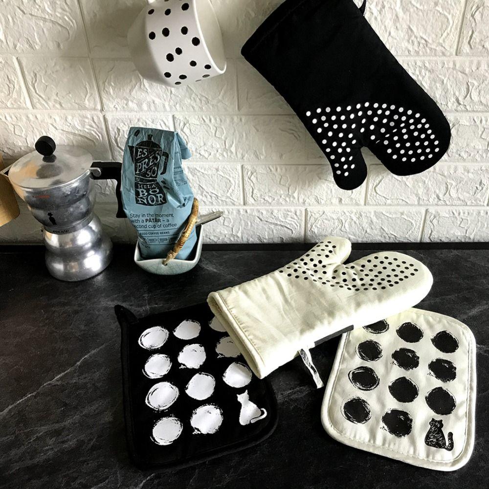 2pcs Cat Pattern Oven Gloves Cotton Anti Steam Gloves Insulation Pad  Garment Steamer Ironing
