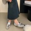 Easy To Wear and Not Tired of Feet, Gold Square Head Soft-soled Single Shoes for Women's 2025 Spring and Autumn Versatile Retro Silver Flat-sole