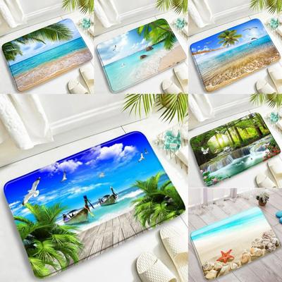 Coastal Ocean Beach Themed NonSkid Rug Waterproof Door Mat for Kitchen Entrance Living Room Bedroom All Season Floor Mat Decor