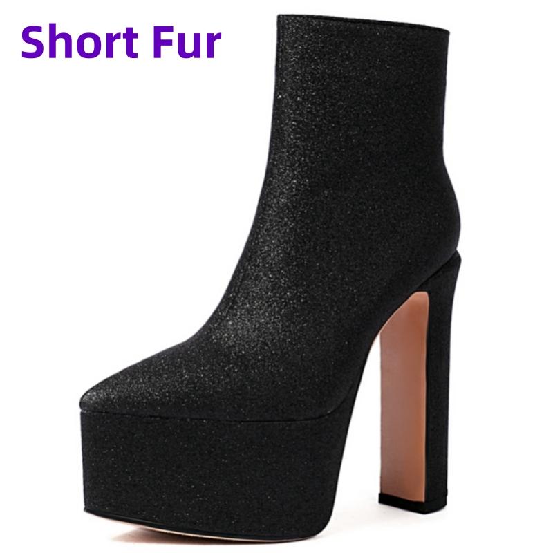 

Luxury Women s Ankle Boots 2025 Winter Sexy High Heels Short Boot Platform Gold Silver Red Dance Party Shoes For Girl Large Size 39 чёрный