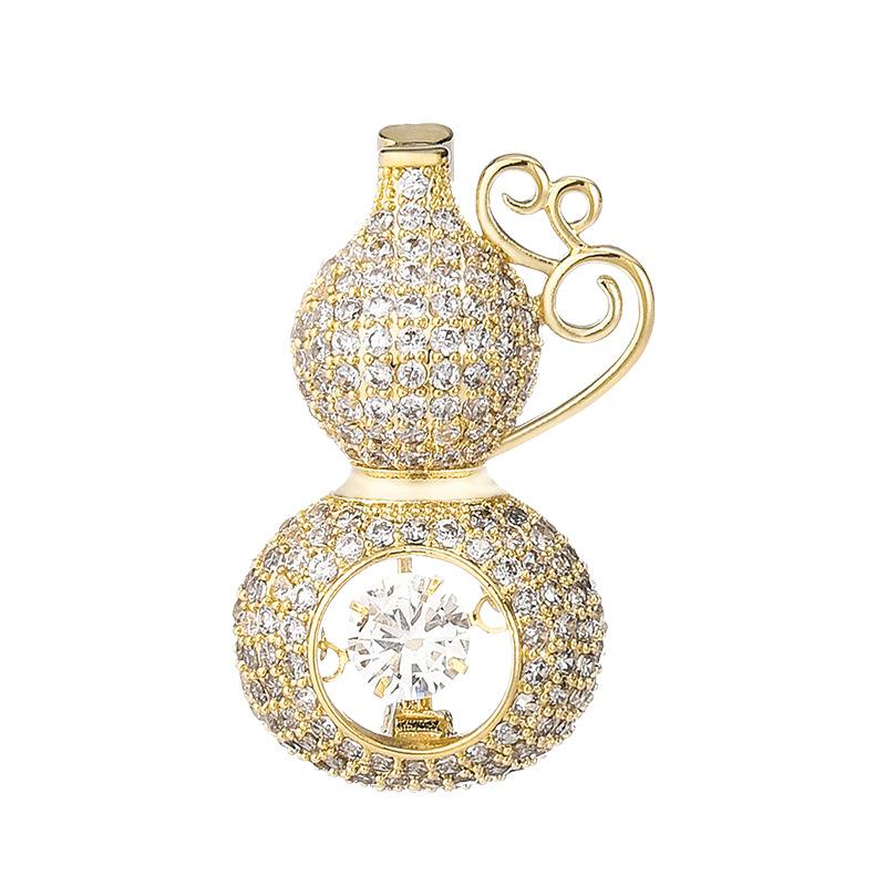 Guochao Exquisite Auspicious Gourd Brooch Slightly Inlaid Zircon Corsage Jacket Pin Direct Supply