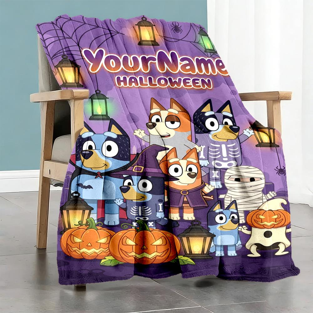 Bluey 130 Customize Text Blanket Multi-purpose Personalized Blanket Warmthful Decor Suitable for Nap Bed Living Room Seaside for All Occasions