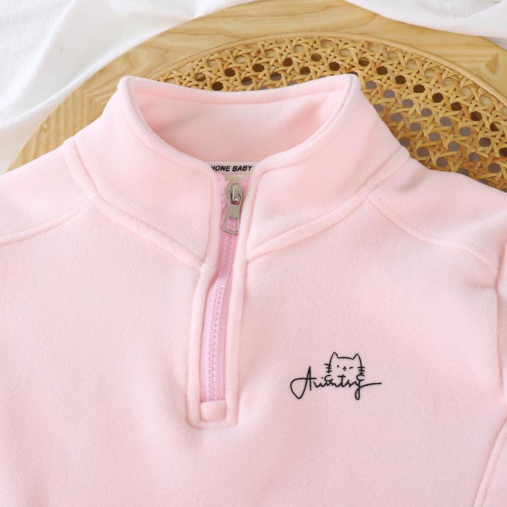 Girls' Autumn/Winter Casual Half-High Collar Sweatshirt - Fashionable Half-Zip Base Layer Top