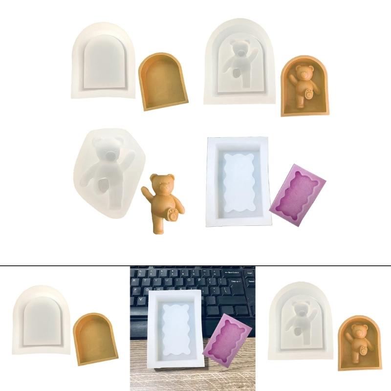 3D Bear Door Frame Candle Silicone Mold for DIY Hand-made Candle Ornaments Mould Handicrafts Making Tool Baking Mold