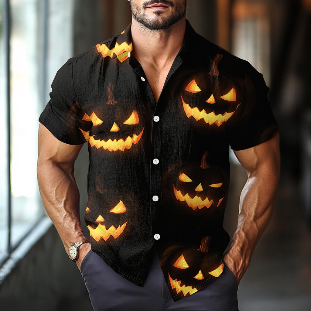 Men's Fashion Casual Loose Halloween Printed Short Sleeve Shirt
