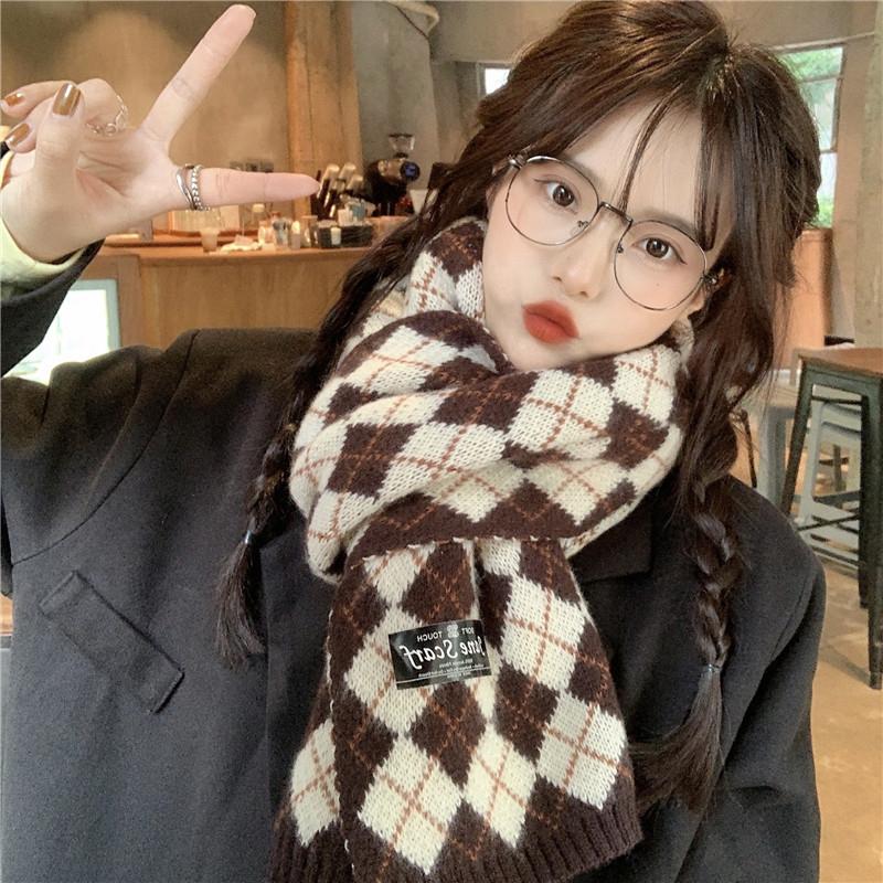 Red Scarf Women'S Winter Plaid Christmas Birthday Gift Year Gift Knitted Wool