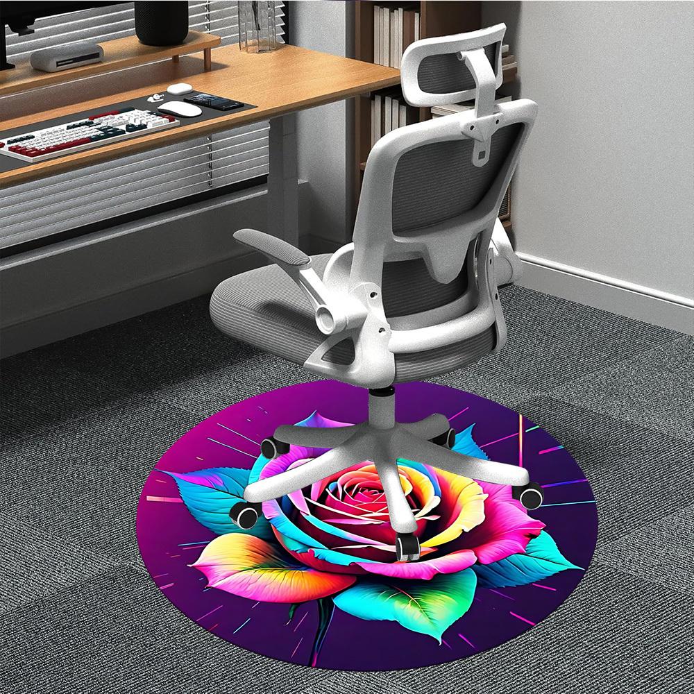 1pc Rainbow Rose Print Chair Carpet for Office, Non-slip, Soft and Durable Office Rug, Perfect for Office yy260131059