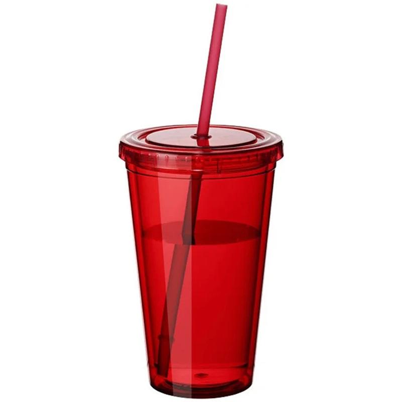 1PC 450ml Plastic Straw Cup Double Layer Transparent Drinking Cup Reusable Cold Cup Plastic Straw Tumbler with Straw and Lid