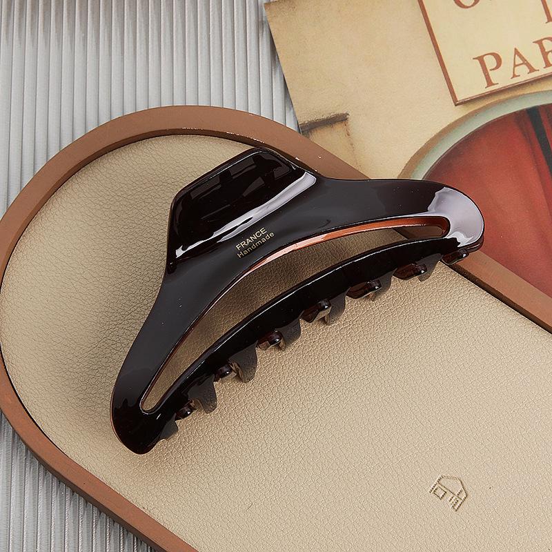 Korean Style Large Acetate Claw Clip with Gold Label - Textured Shark Clip for Updo Hair Accessories