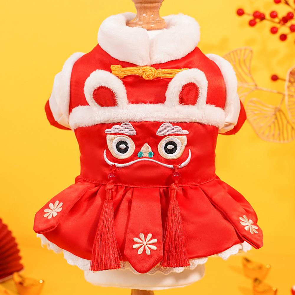 Pet New Year's Dog Tang Clothing Cat Cotton Clothing New Year Clothing Festive Autumn and Winter Warm Dog Clothing Cat Clothing Supplies