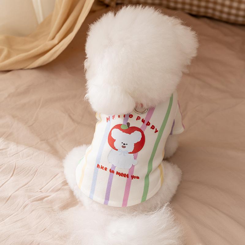 Pet Clothes Base with Autumn and Winter Cute Striped Pajamas Dog Clothes