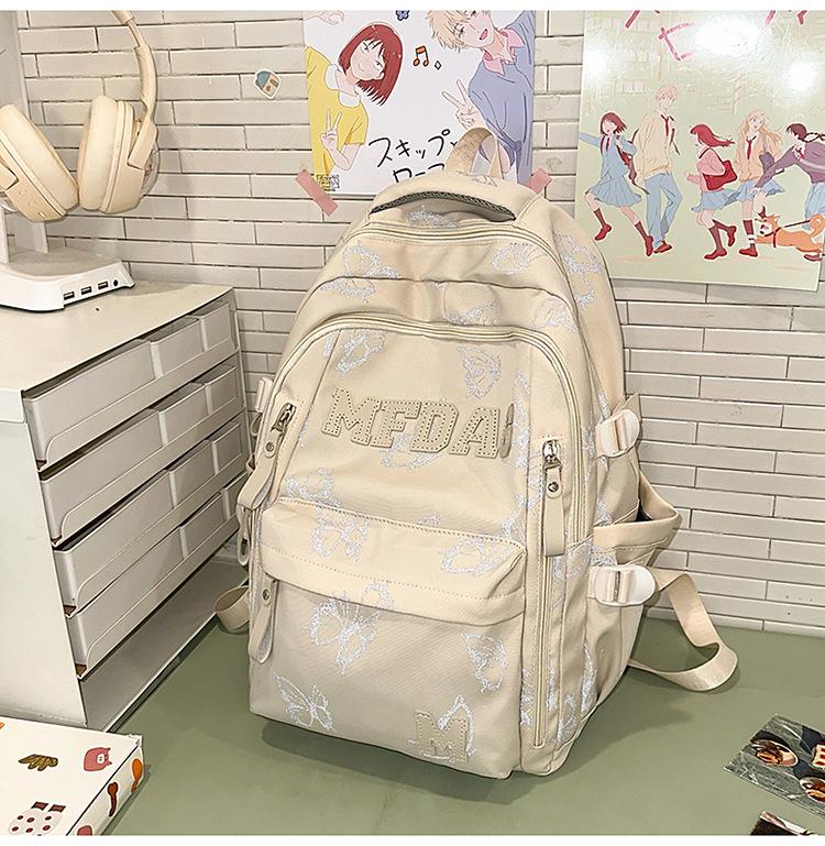 Schoolbag Soft light Cool atmosphere Milk white butterfly full print schoolbag Junior high school students Daily commute Lightweight versatile
