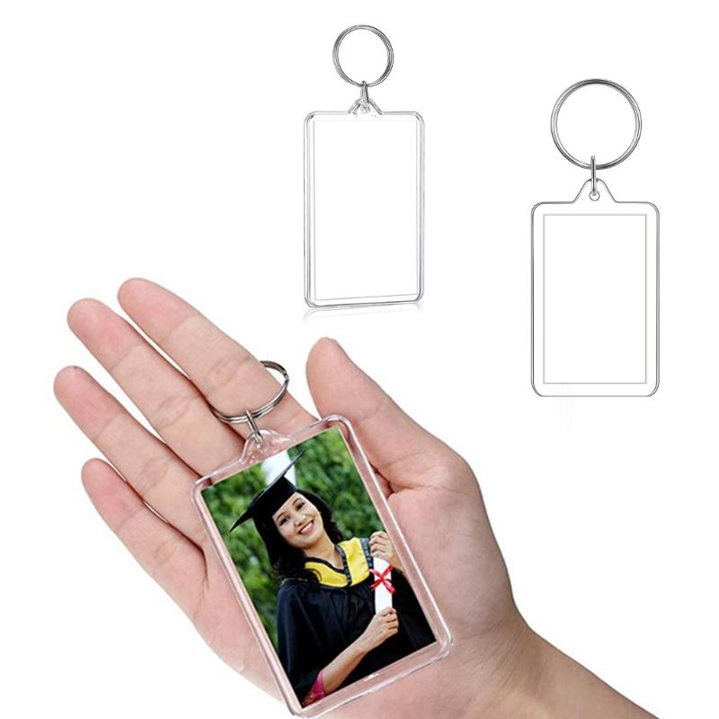 Klarer Kunststoff-Bilderrahmen-Schlüsselanhänger Rechteckige Formen Leere Foto-Schlüsselanhänger für Weihnachten Feiertags-Foto-Display-Zubehör