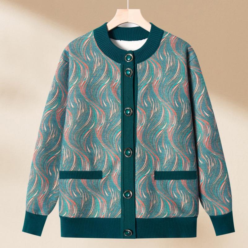 Grandma winter knitted sweater old woman casual coat fleece thickened mother clothing autumn clothes warm top