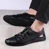 Fashion Summer New White Leather Hollow Out Sandals Breathable Comfort Men Beach Shoes Fashion Soft Sole Male Flat Casual Leather Loafer
