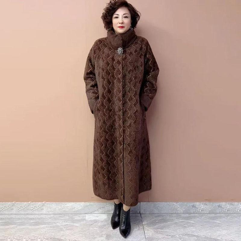 Winter Women's Long Mink Fur Coat  Stand Collar Thick Warm Mink Fur Overcoat Plus Size Fur Coat
