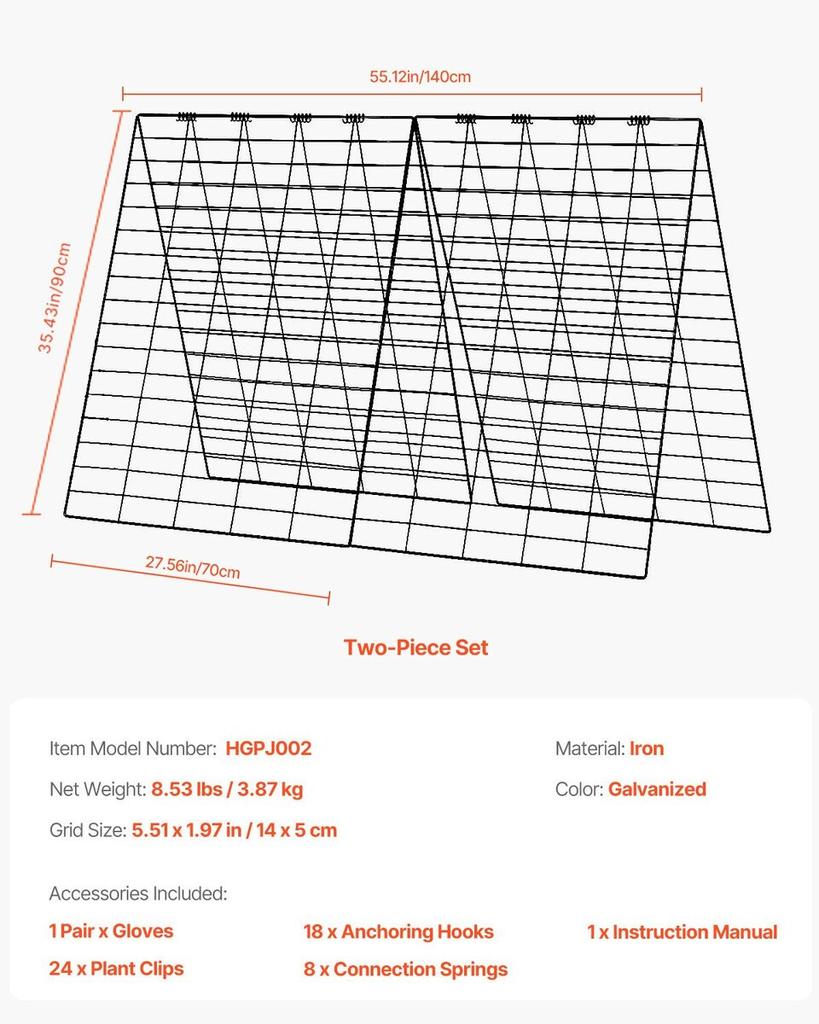 A-Frame Cucumber Trellis 35" x 55" Foldable Metal Garden Trellis