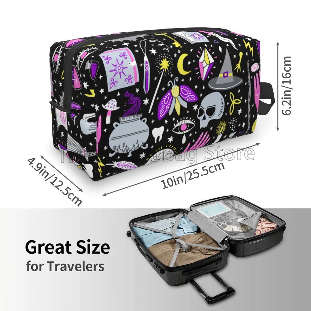 Goth Gothic Witchy Skull Makeup Bag Organizer Large Cosmetic Bags Portable Travel Toiletry Bag Women Storage Pouch