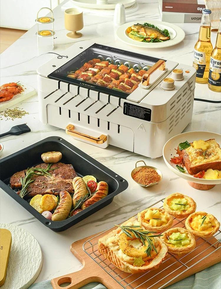 Griglia Barbecue a Spiedini per Casa Rotante Automatico Multifunzionale da Interno Griglia Elettrica a Fumo Leggero Macchina per Barbecue G-26