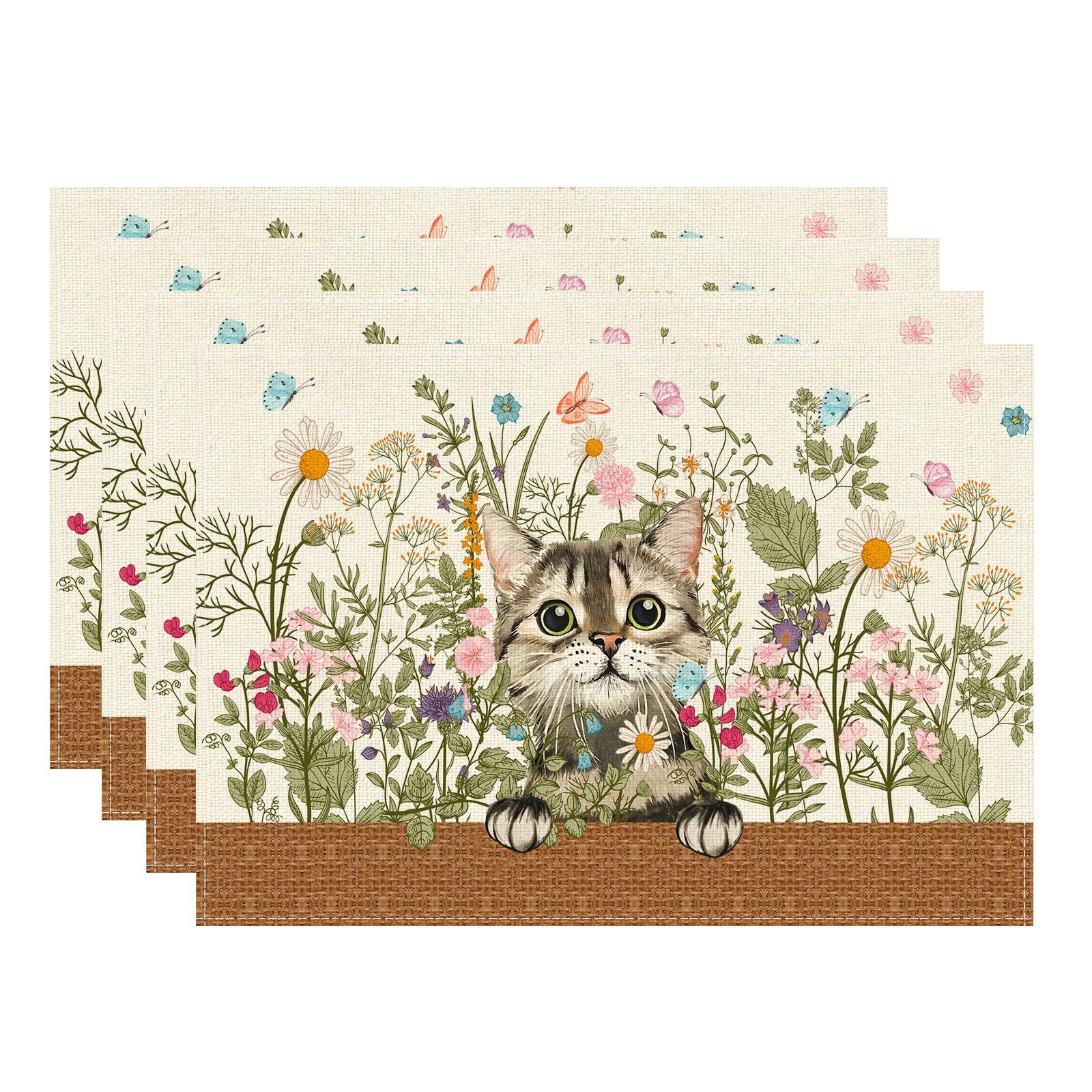 

Wildflowers Cat Daisy Spring Placemats Set of 4 Summer Table Mats for Party Home Kitchen Dining Table Decorations 12x18 Inch Placemats Set of 4 （12x18 Inch）