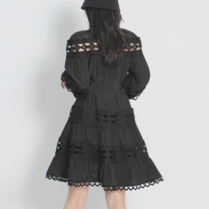 Elegancka Spódnica A-Line Jednokolorowa 2025: Modna sukienka damska z kołnierzykiem stojącym i wycięciami w talii