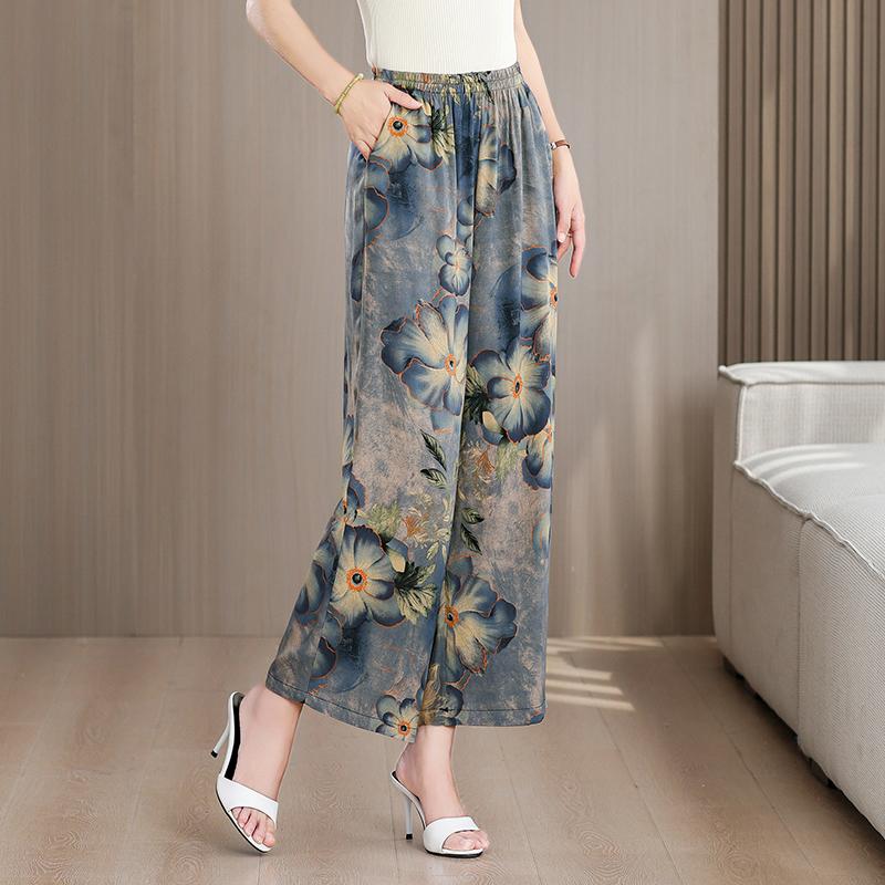 Pantaloni Estivi da Donna Taglie Forti a Vita Alta Larghi Vintage Abbigliamento Elastico in Vita Pantaloni Estivi