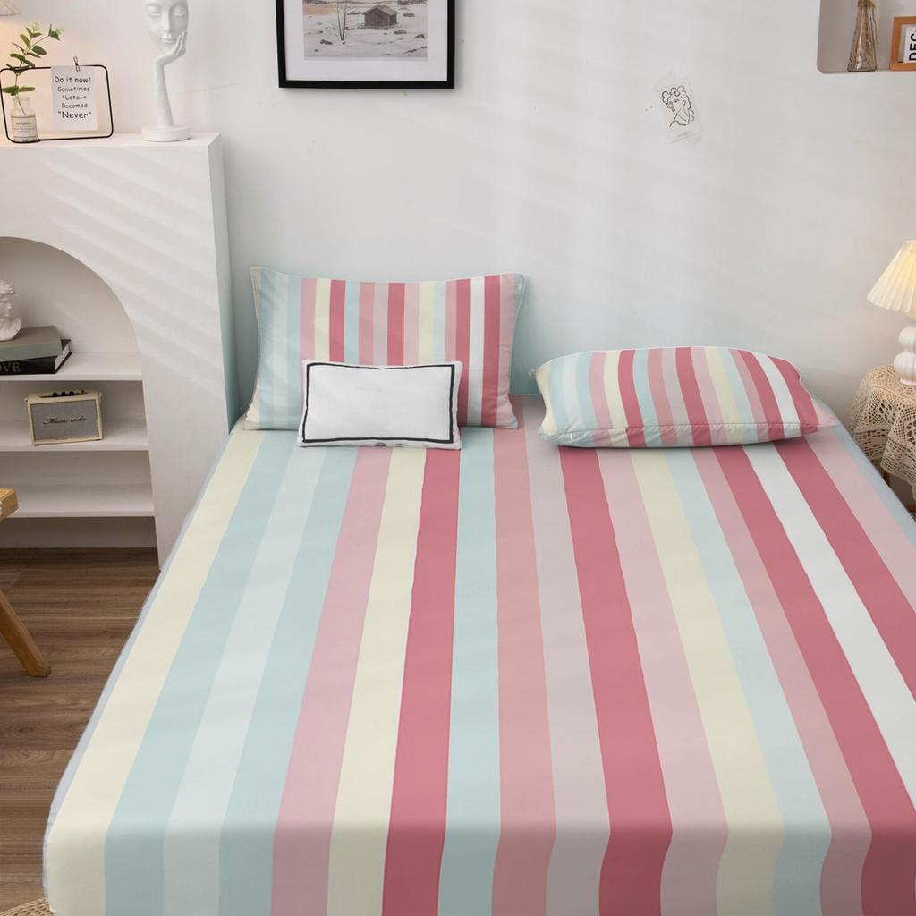 Einfaches gestreiftes Muster Matratze Dreiteiliges Digitaldruck Matratzen Bettwäscheset Erwachsene Kinder
