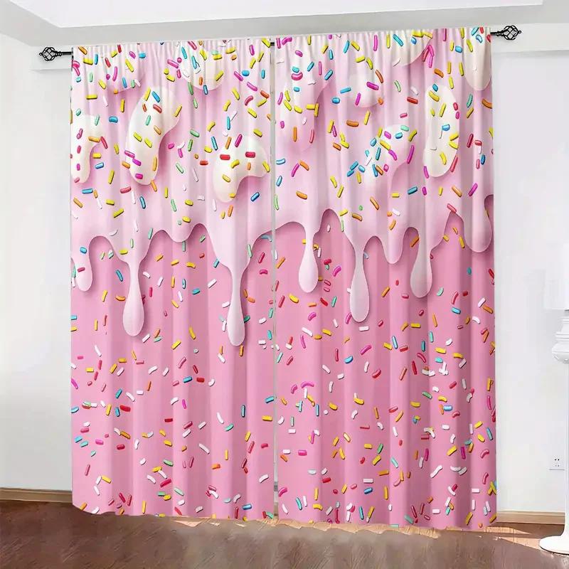 Set Of 2 Pink Dessert Printed Curtains Suitable Home Decoration Bedrooms Living Rooms Curtain Polyester Ideal For Great Room