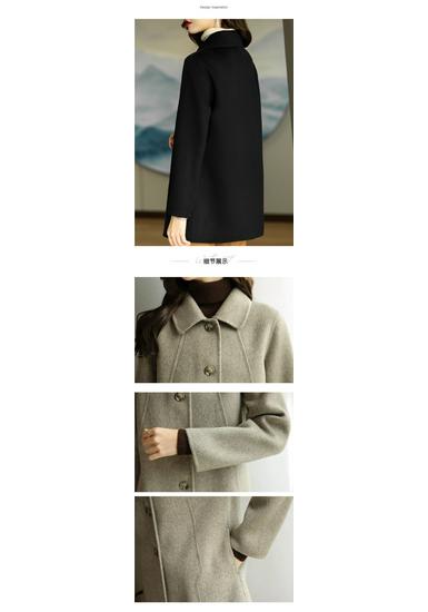 Cappotto in Lana da Donna Autunno/Inverno Snellente di Media Lunghezza con Collo a Bambola