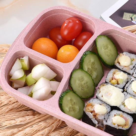 4Pcs Divided Lunch Box 4-Compartment Snack Container with Lid BPA-Free Reusable Stackable Meal Prep Box for Work Travel Picnic