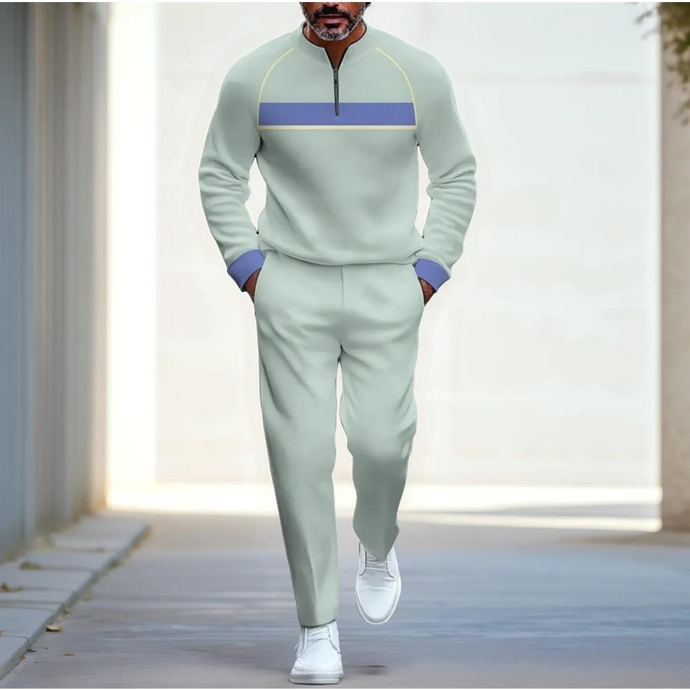 Spring Autumn Fashion Streetwear Men's Long-Sleeved Half-Zipper Stand-Up Collar Trousers Sportswear Men's Clothing Two-Piece set
