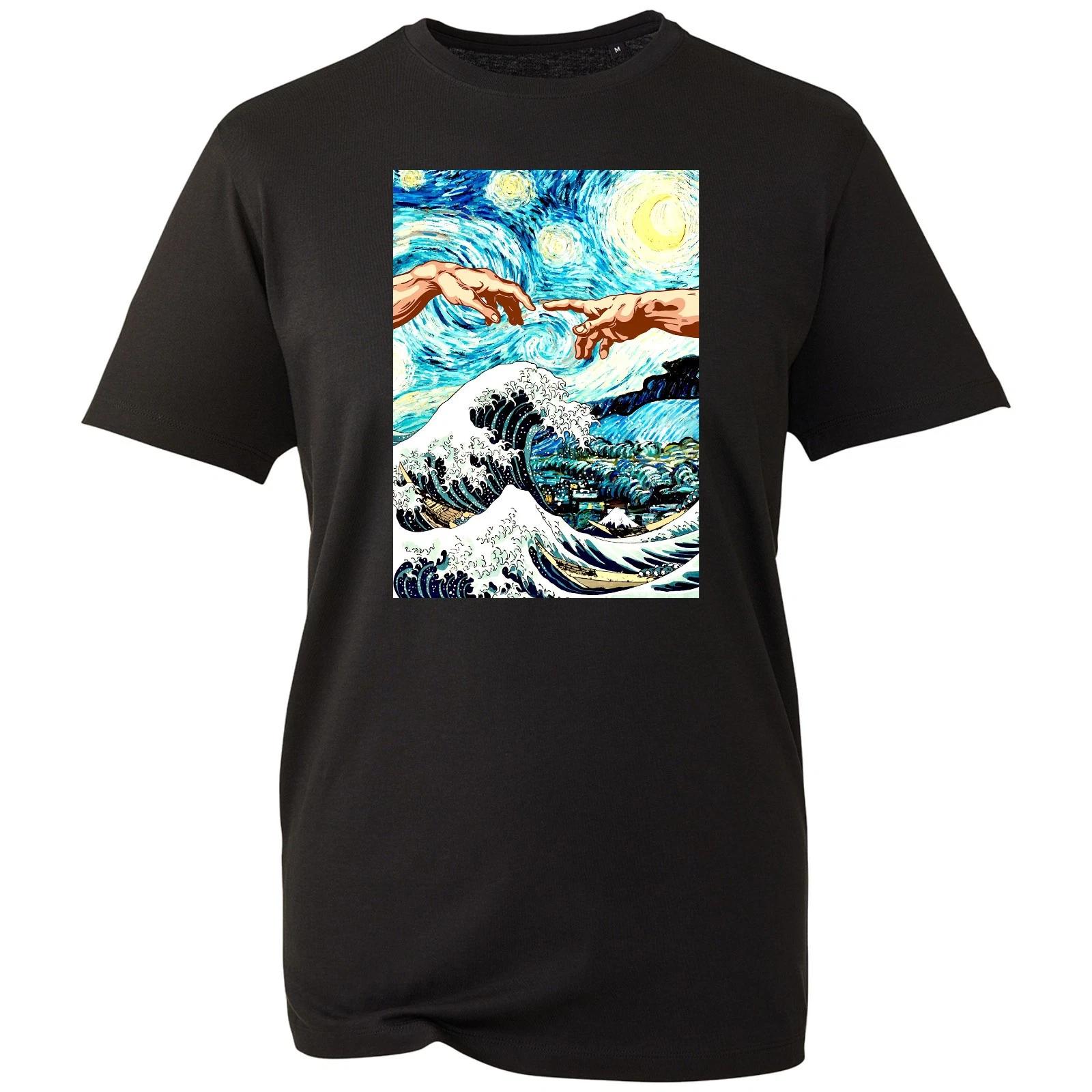 Kanagawa Hands Of God Starry Nights T-Shirt Van Gogh Meme Top Unisex Gift Tee 4XL