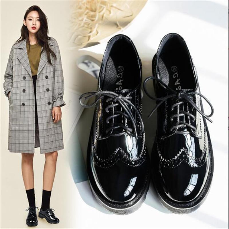 Damenschuhe, Plateau-Brogue-Schuhe, britischer Stil, Oxford-Schuhe, Herbst, Frühling, Frau, komplett schwarz, Büro, Damen, weibliche Derby-Schuhe