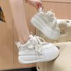 Fashion 8CM Women Platform Sneakers Leather Casual Ladies Chunky Shoes White Woman Fashion Brand Autumn Thick Soled Wedge Sneakers