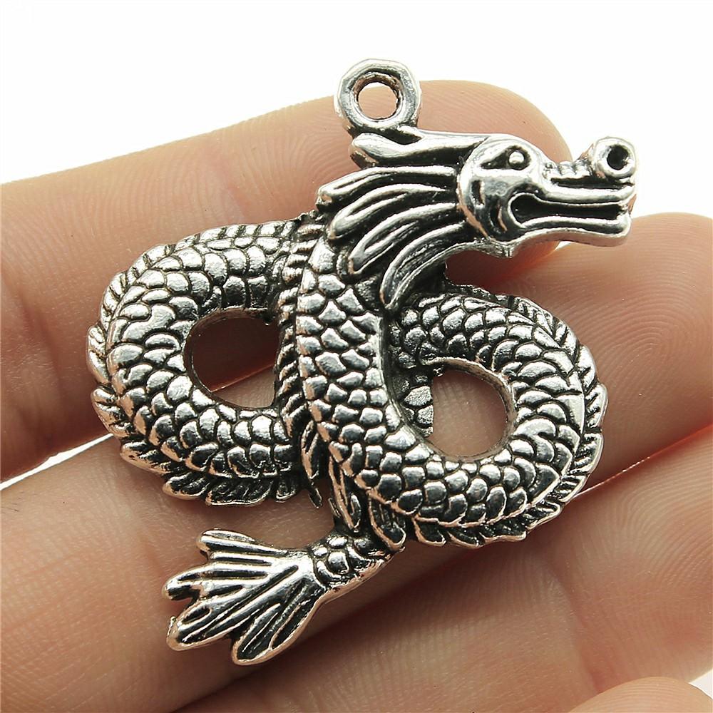 10pcs Charms Dragon Tibetan Bronze Silver Color Pendants Antique Jewelry Making DIY Handmade Craft