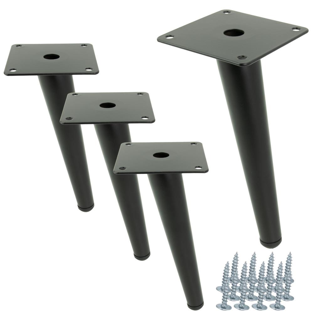 4 X Furniture Leg, Oblique Pin, Black, 18 Cm